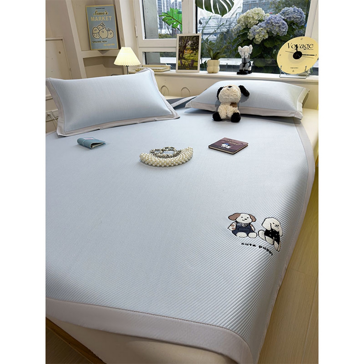 91家纺网 家纺一手货源 找家纺 莱家富 2026新款可机洗冰豆豆冰丝席凉席a类母婴级凉感值过0.21夏天床笠款软席子夏季 床席款-可爱小狗