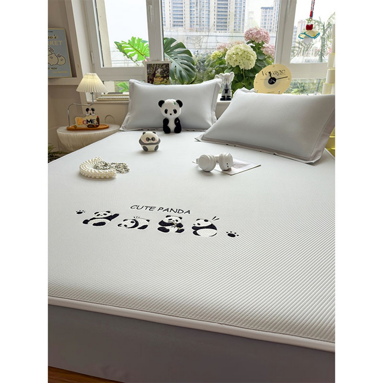 91家纺网 家纺一手货源 找家纺 莱家富 2026新款可机洗冰豆豆冰丝席凉席a类母婴级凉感值过0.21夏天床笠款软席子夏季 床笠款-熊猫团子