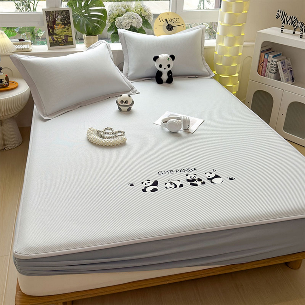 91家纺网 家纺一手货源 找家纺 莱家富 2026新款可机洗冰豆豆冰丝席凉席a类母婴级凉感值过0.21夏天床笠款软席子夏季 床笠款-熊猫团子