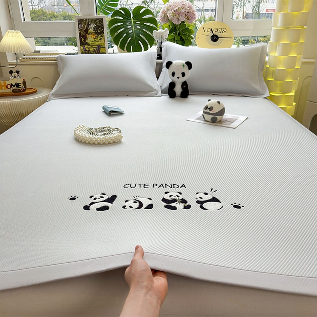 91家纺网 家纺一手货源 找家纺 莱家富 2026新款可机洗冰豆豆冰丝席凉席a类母婴级凉感值过0.21夏天床笠款软席子夏季 床席款-熊猫团子