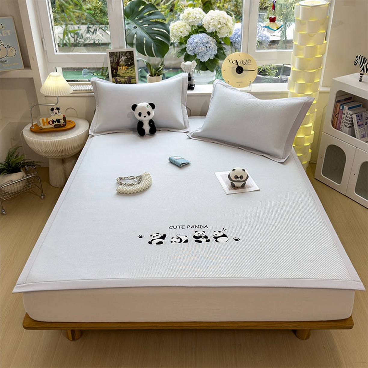 91家纺网 家纺一手货源 找家纺 莱家富 2026新款可机洗冰豆豆冰丝席凉席a类母婴级凉感值过0.21夏天床笠款软席子夏季 床席款-熊猫团子