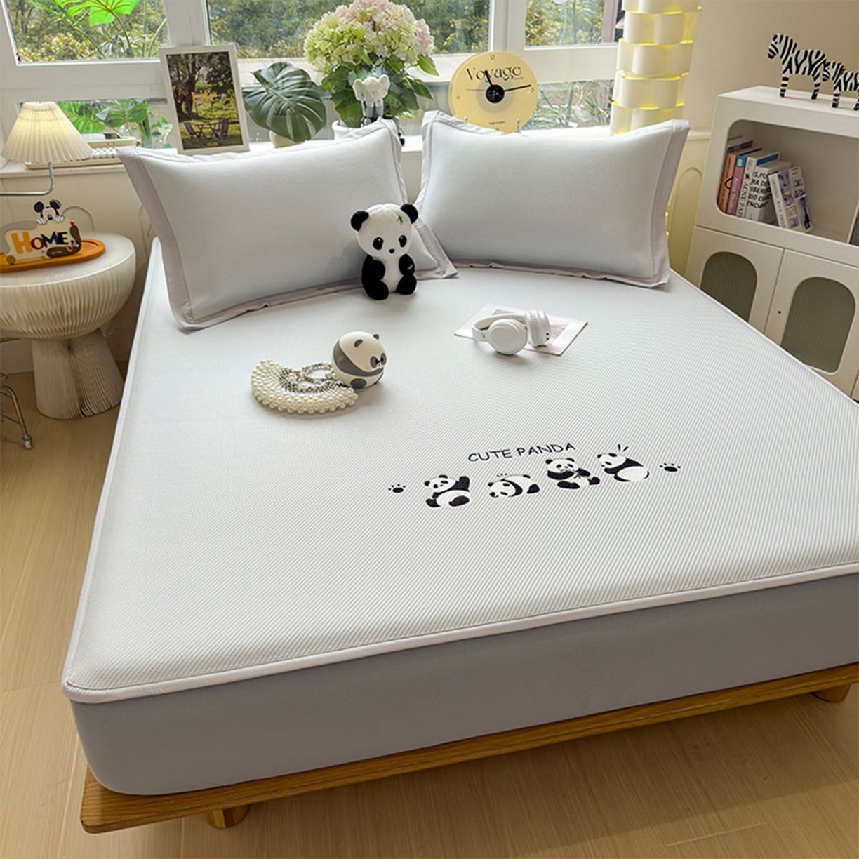 91家纺网 家纺一手货源 找家纺 莱家富 2026新款可机洗冰豆豆冰丝席凉席a类母婴级凉感值过0.21夏天床笠款软席子夏季 床笠款-熊猫团子