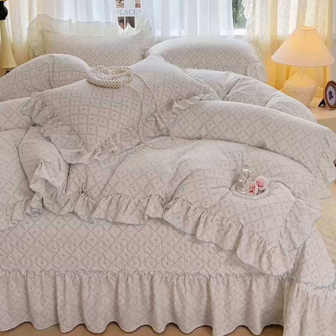 91家纺网 家纺一手货源 找家纺 孟鑫家纺 2026韩版法式公主风水洗棉床盖款多功能二合一被套 夏被床盖四件套-小清新系列 森林茶会