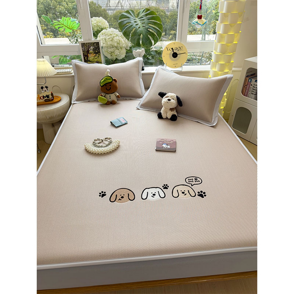 91家纺网 家纺一手货源 找家纺 莱家富 2026新款可机洗冰豆豆冰丝席凉席a类母婴级凉感值过0.21夏天床笠款软席子夏季 床笠款-汪汪线条狗