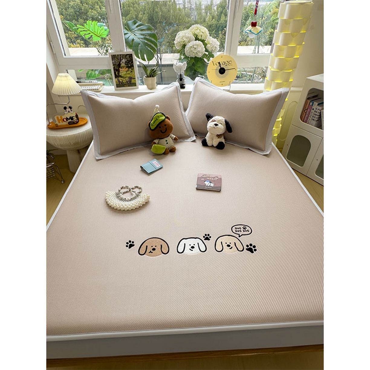 91家纺网 家纺一手货源 找家纺 莱家富 2026新款可机洗冰豆豆冰丝席凉席a类母婴级凉感值过0.21夏天床笠款软席子夏季 床笠款-汪汪线条狗