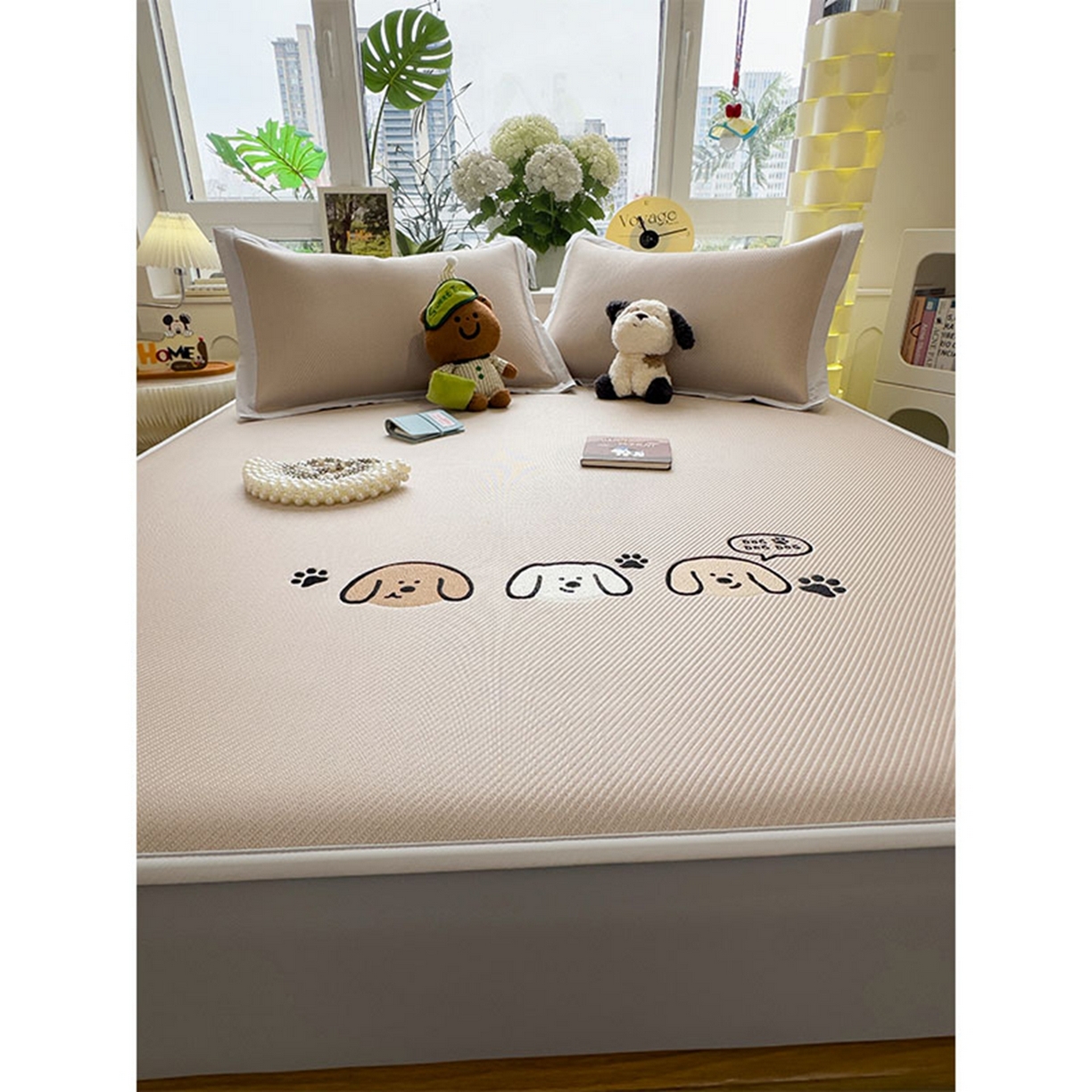 91家纺网 家纺一手货源 找家纺 莱家富 2026新款可机洗冰豆豆冰丝席凉席a类母婴级凉感值过0.21夏天床笠款软席子夏季 床笠款-汪汪线条狗