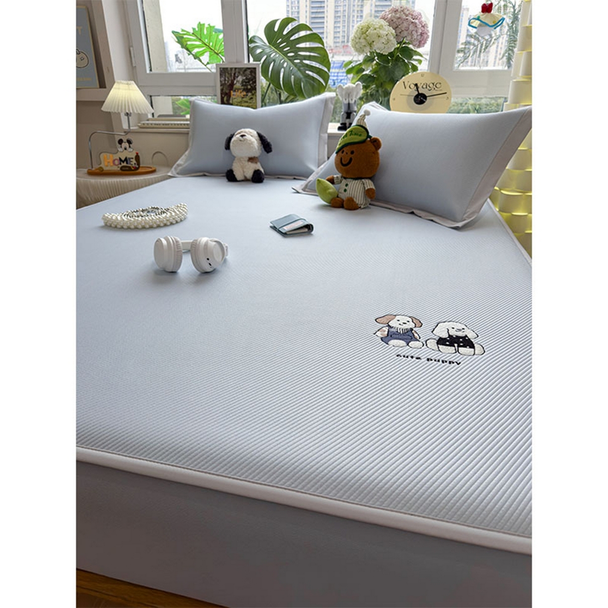 91家纺网 家纺一手货源 找家纺 莱家富 2026新款可机洗冰豆豆冰丝席凉席a类母婴级凉感值过0.21夏天床笠款软席子夏季 床笠款-可爱小狗