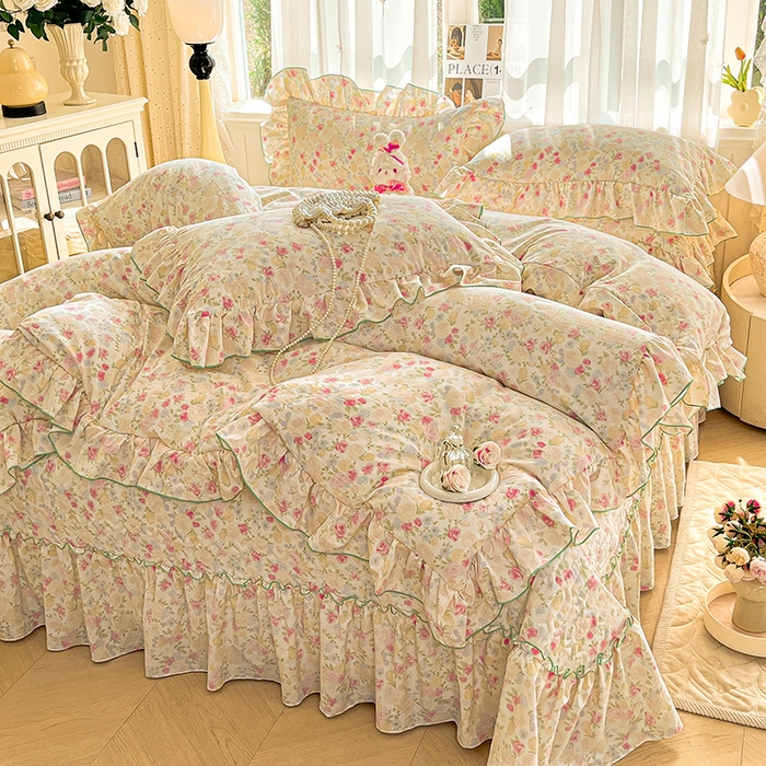 91家纺网 家纺一手货源 找家纺 孟鑫家纺 2026韩版法式公主风水洗棉床盖款多功能二合一被套 夏被床盖四件套-小清新系列 春日礼盒