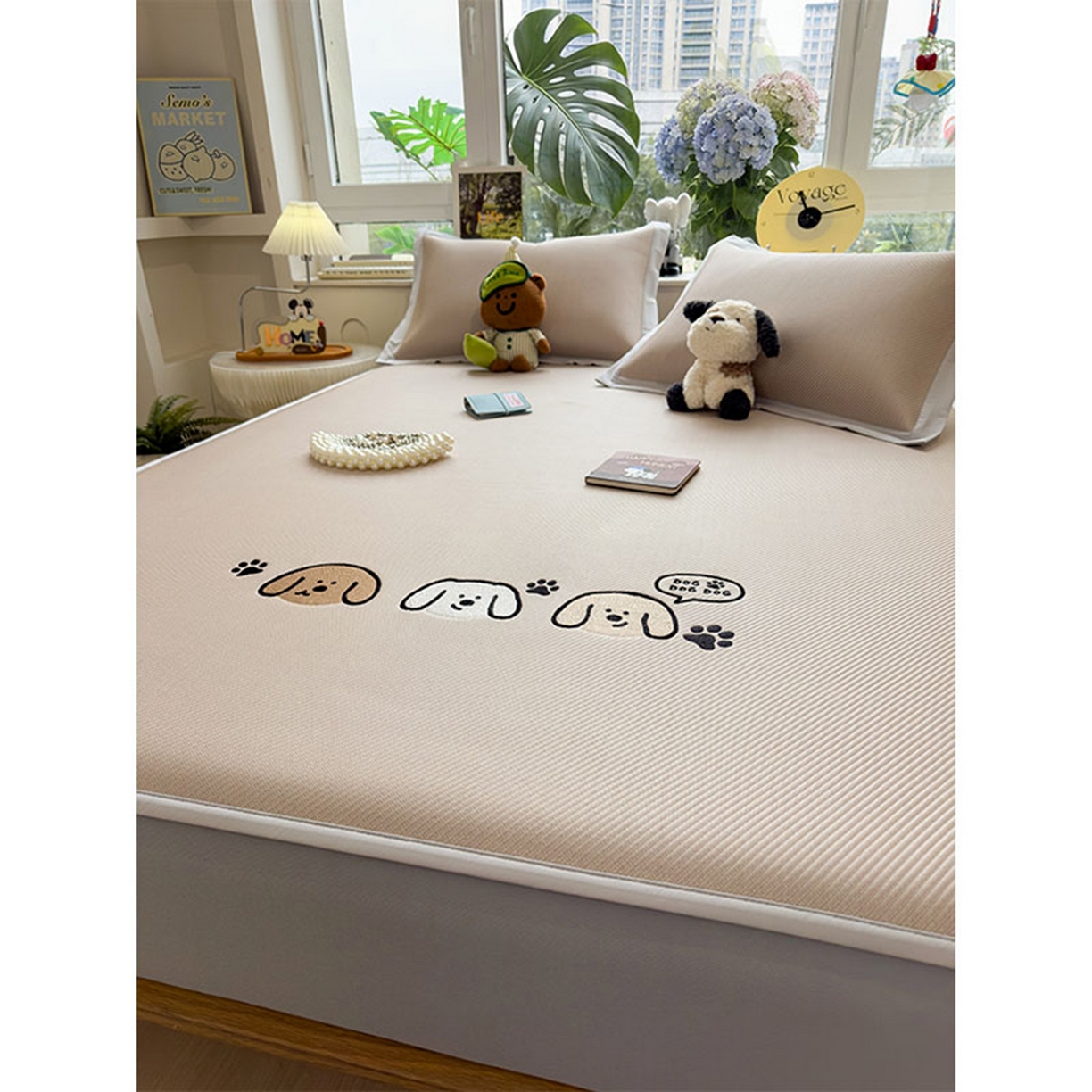 91家纺网 家纺一手货源 找家纺 莱家富 2026新款可机洗冰豆豆冰丝席凉席a类母婴级凉感值过0.21夏天床笠款软席子夏季 床笠款-汪汪线条狗