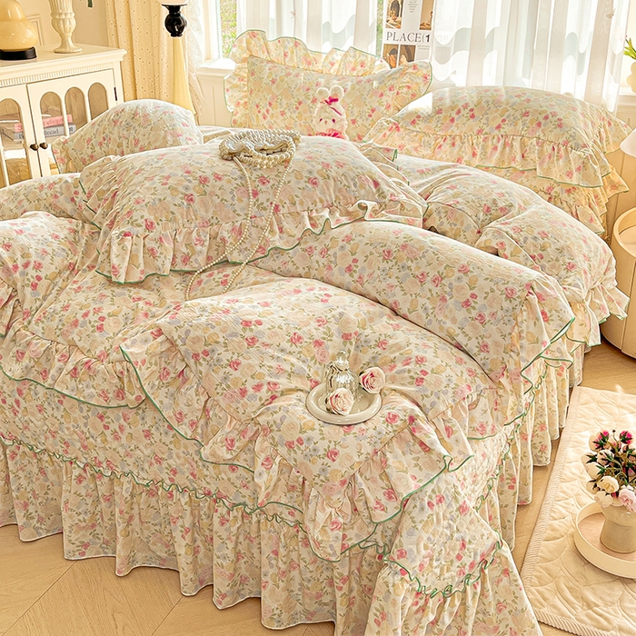 91家纺网 家纺一手货源 找家纺 孟鑫家纺 2026韩版法式公主风水洗棉床盖款多功能二合一被套 夏被床盖四件套-小清新系列 春日礼盒