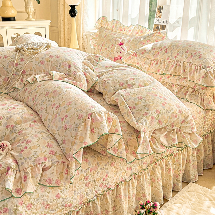 91家纺网 家纺一手货源 找家纺 孟鑫家纺 2026韩版法式公主风水洗棉床盖款多功能二合一被套 夏被床盖四件套-小清新系列 春日礼盒