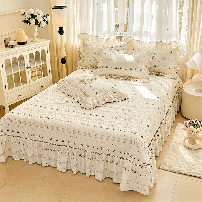 91家纺网 家纺一手货源 找家纺 孟鑫家纺 2026韩版法式公主风水洗棉床盖款多功能二合一被套 夏被床盖四件套-小清新系列 桃心小镇