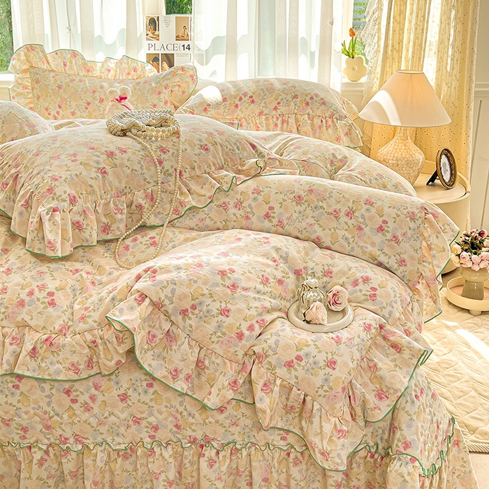 91家纺网 家纺一手货源 找家纺 孟鑫家纺 2026韩版法式公主风水洗棉床盖款多功能二合一被套 夏被床盖四件套-小清新系列 春日礼盒