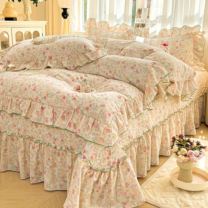 91家纺网 家纺一手货源 找家纺 孟鑫家纺 2026韩版法式公主风水洗棉床盖款多功能二合一被套 夏被床盖四件套-小清新系列 春日礼盒