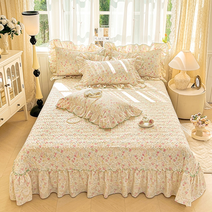 91家纺网 家纺一手货源 找家纺 孟鑫家纺 2026韩版法式公主风水洗棉床盖款多功能二合一被套 夏被床盖四件套-小清新系列 春日礼盒