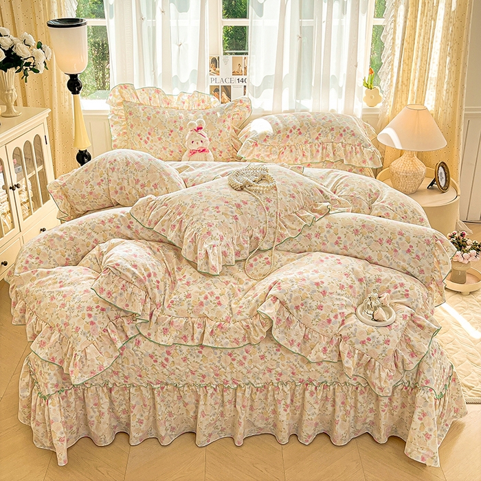 91家纺网 家纺一手货源 找家纺 孟鑫家纺 2026韩版法式公主风水洗棉床盖款多功能二合一被套 夏被床盖四件套-小清新系列 春日礼盒