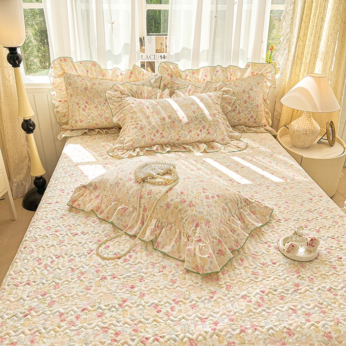 91家纺网 家纺一手货源 找家纺 孟鑫家纺 2026韩版法式公主风水洗棉床盖款多功能二合一被套 夏被床盖四件套-小清新系列 春日礼盒