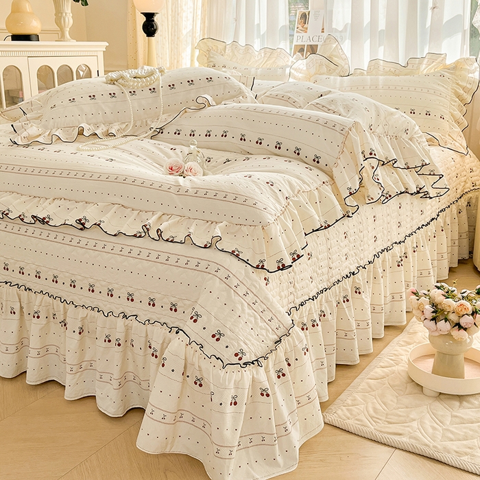 91家纺网 家纺一手货源 找家纺 孟鑫家纺 2026韩版法式公主风水洗棉床盖款多功能二合一被套 夏被床盖四件套-小清新系列 桃心小镇