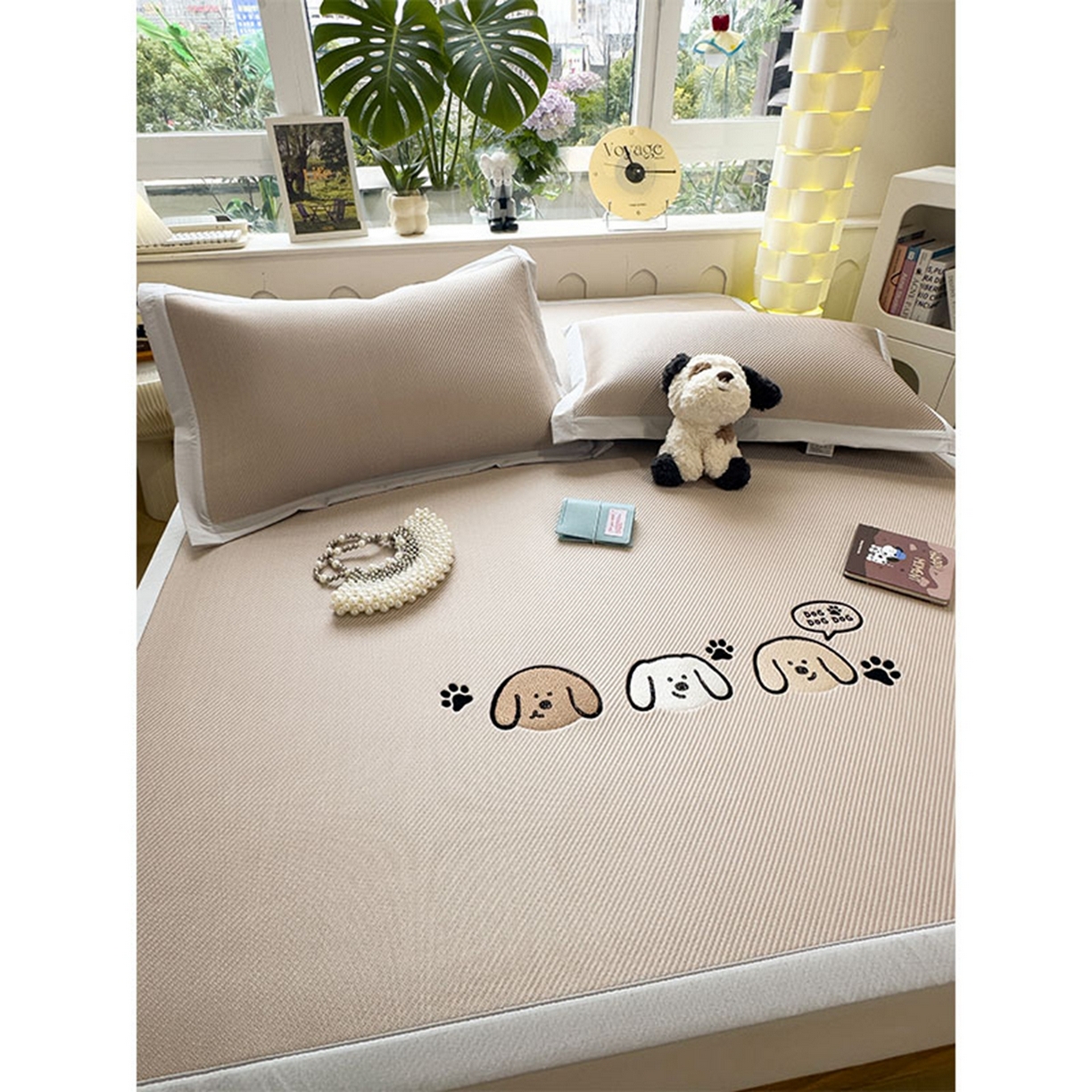 91家纺网 家纺一手货源 找家纺 莱家富 2026新款可机洗冰豆豆冰丝席凉席a类母婴级凉感值过0.21夏天床笠款软席子夏季 床席款-汪汪线条狗