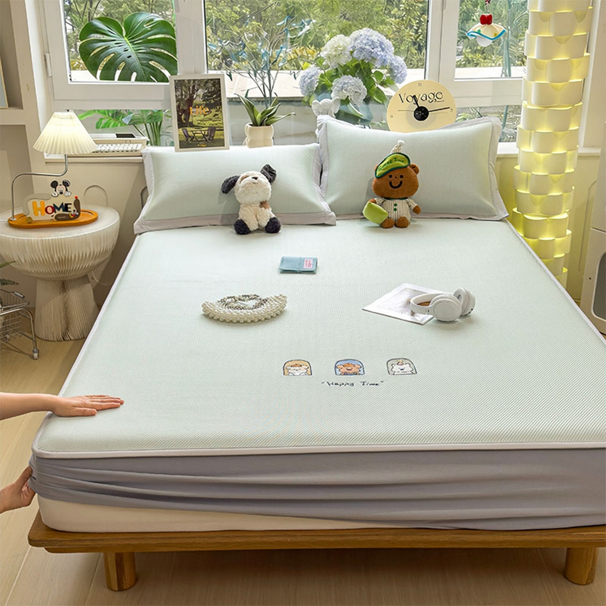 91家纺网 家纺一手货源 找家纺 莱家富 2026新款可机洗冰豆豆冰丝席凉席a类母婴级凉感值过0.21夏天床笠款软席子夏季 床笠款-萌趣时光