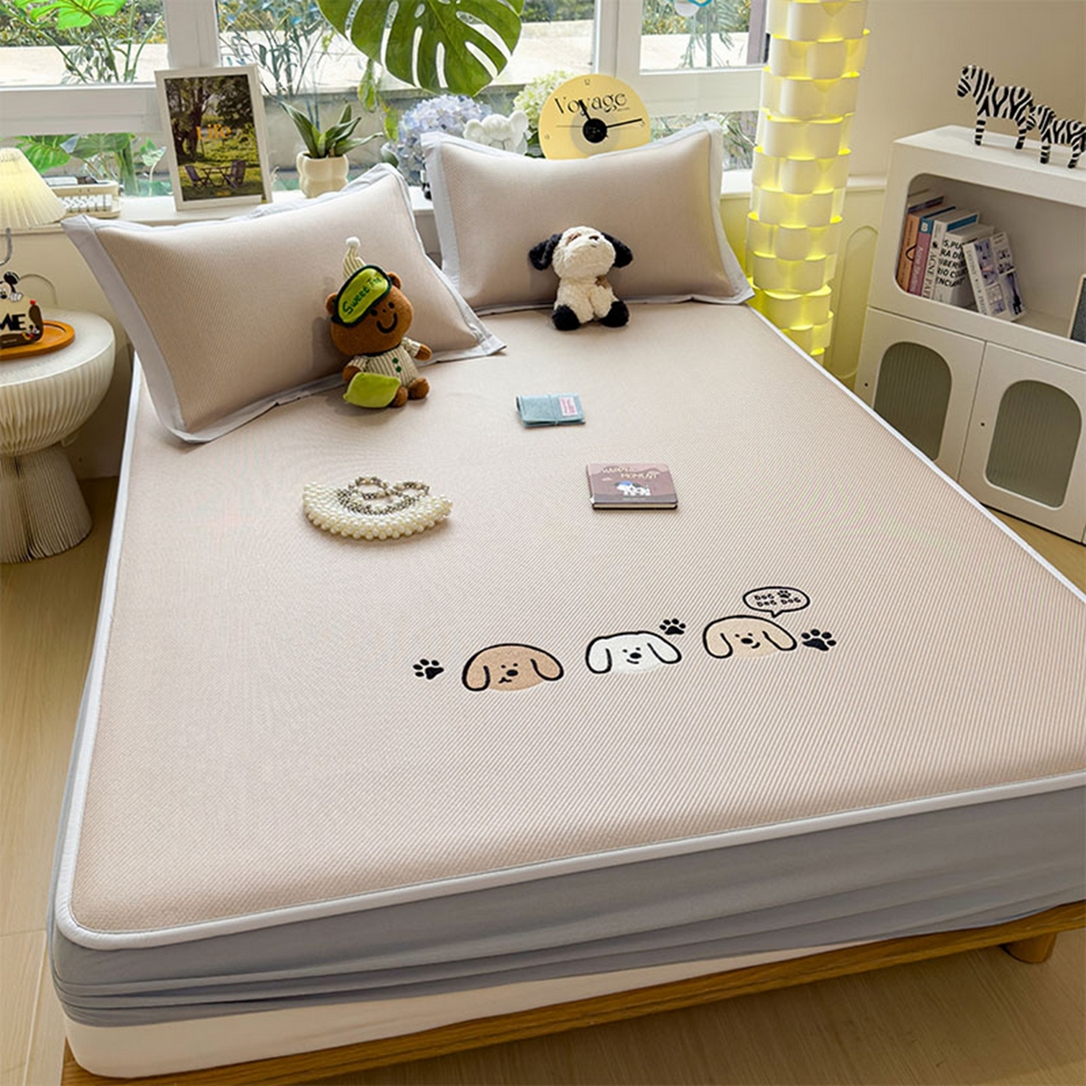 91家纺网 家纺一手货源 找家纺 莱家富 2026新款可机洗冰豆豆冰丝席凉席a类母婴级凉感值过0.21夏天床笠款软席子夏季 床笠款-汪汪线条狗