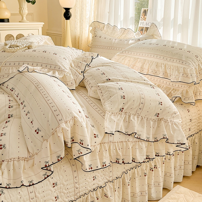 91家纺网 家纺一手货源 找家纺 孟鑫家纺 2026韩版法式公主风水洗棉床盖款多功能二合一被套 夏被床盖四件套-小清新系列 桃心小镇