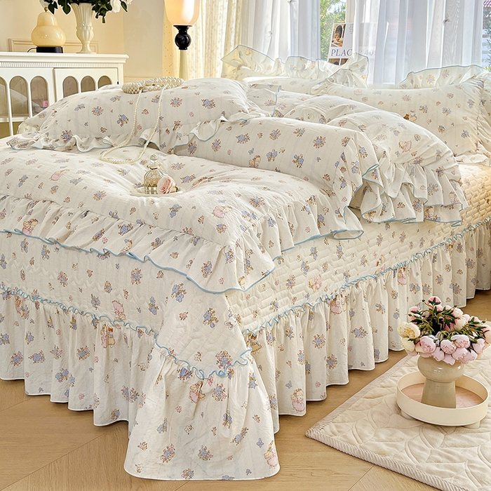 91家纺网 家纺一手货源 找家纺 孟鑫家纺 2026韩版法式公主风水洗棉床盖款多功能二合一被套 夏被床盖四件套-小清新系列 誓言