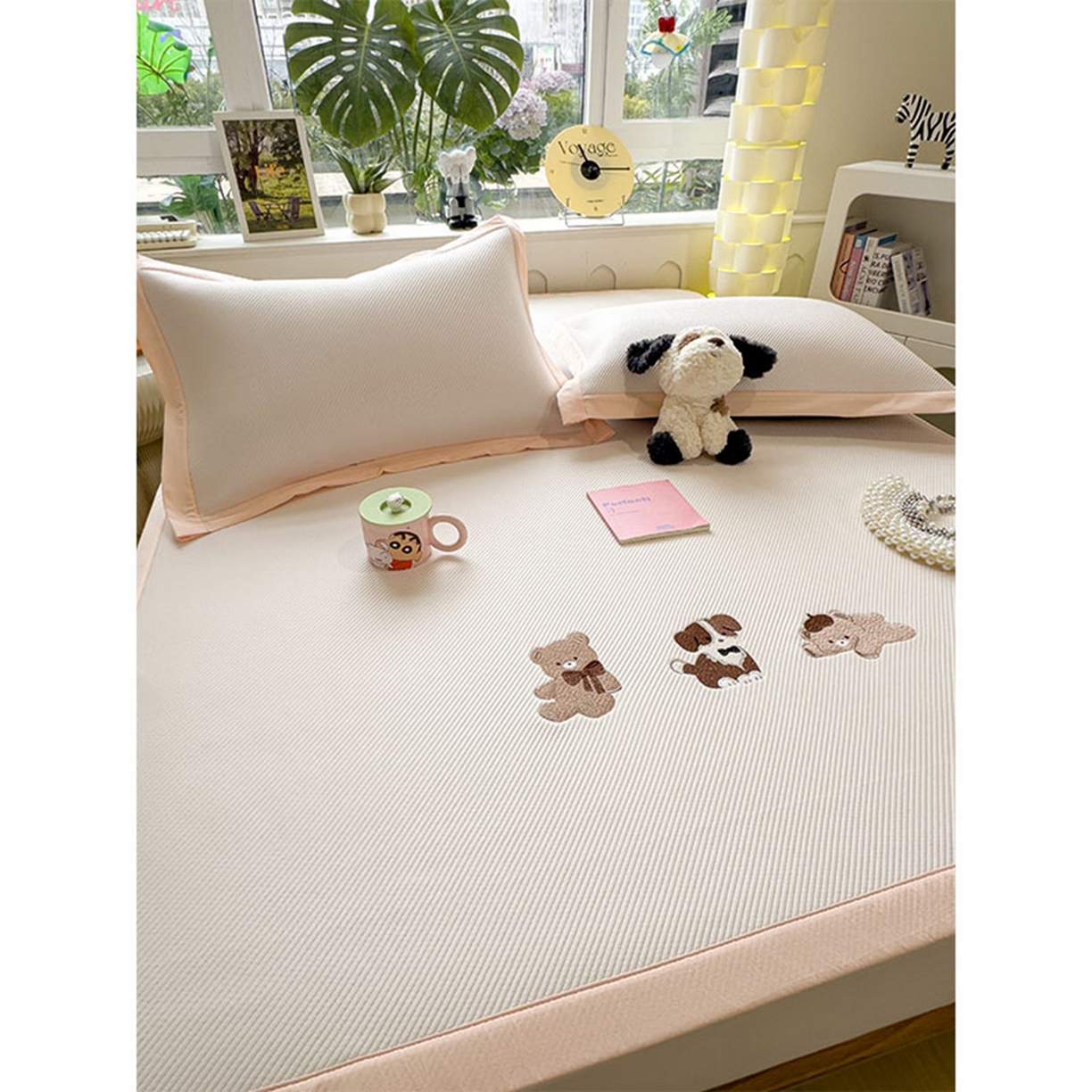 91家纺网 家纺一手货源 找家纺 莱家富 2026新款可机洗冰豆豆冰丝席凉席a类母婴级凉感值过0.21夏天床笠款软席子夏季 床席款-软萌小熊