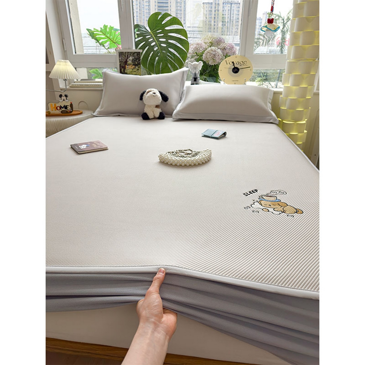 91家纺网 家纺一手货源 找家纺 莱家富 2026新款可机洗冰豆豆冰丝席凉席a类母婴级凉感值过0.21夏天床笠款软席子夏季 床笠款-贪吃小狗