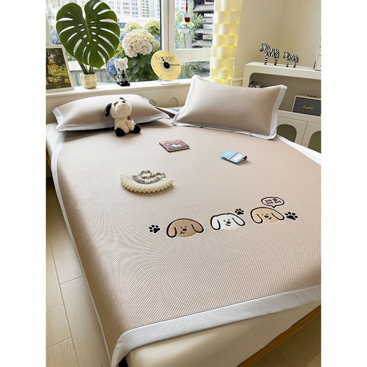 91家纺网 家纺一手货源 找家纺 莱家富 2026新款可机洗冰豆豆冰丝席凉席a类母婴级凉感值过0.21夏天床笠款软席子夏季 床席款-汪汪线条狗