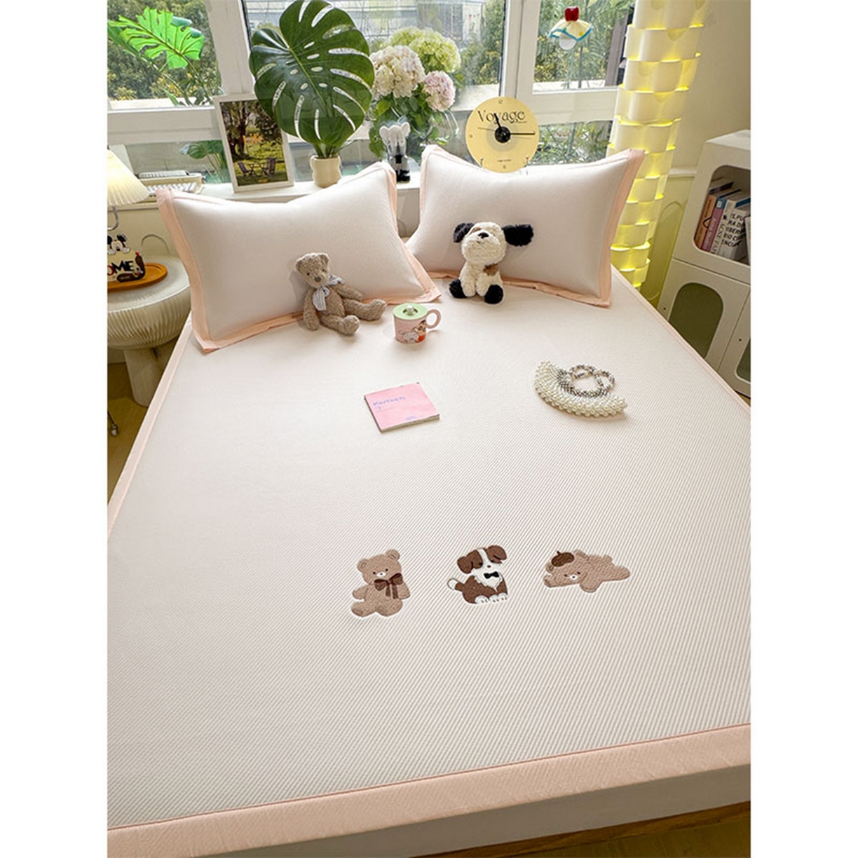 91家纺网 家纺一手货源 找家纺 莱家富 2026新款可机洗冰豆豆冰丝席凉席a类母婴级凉感值过0.21夏天床笠款软席子夏季 床席款-软萌小熊