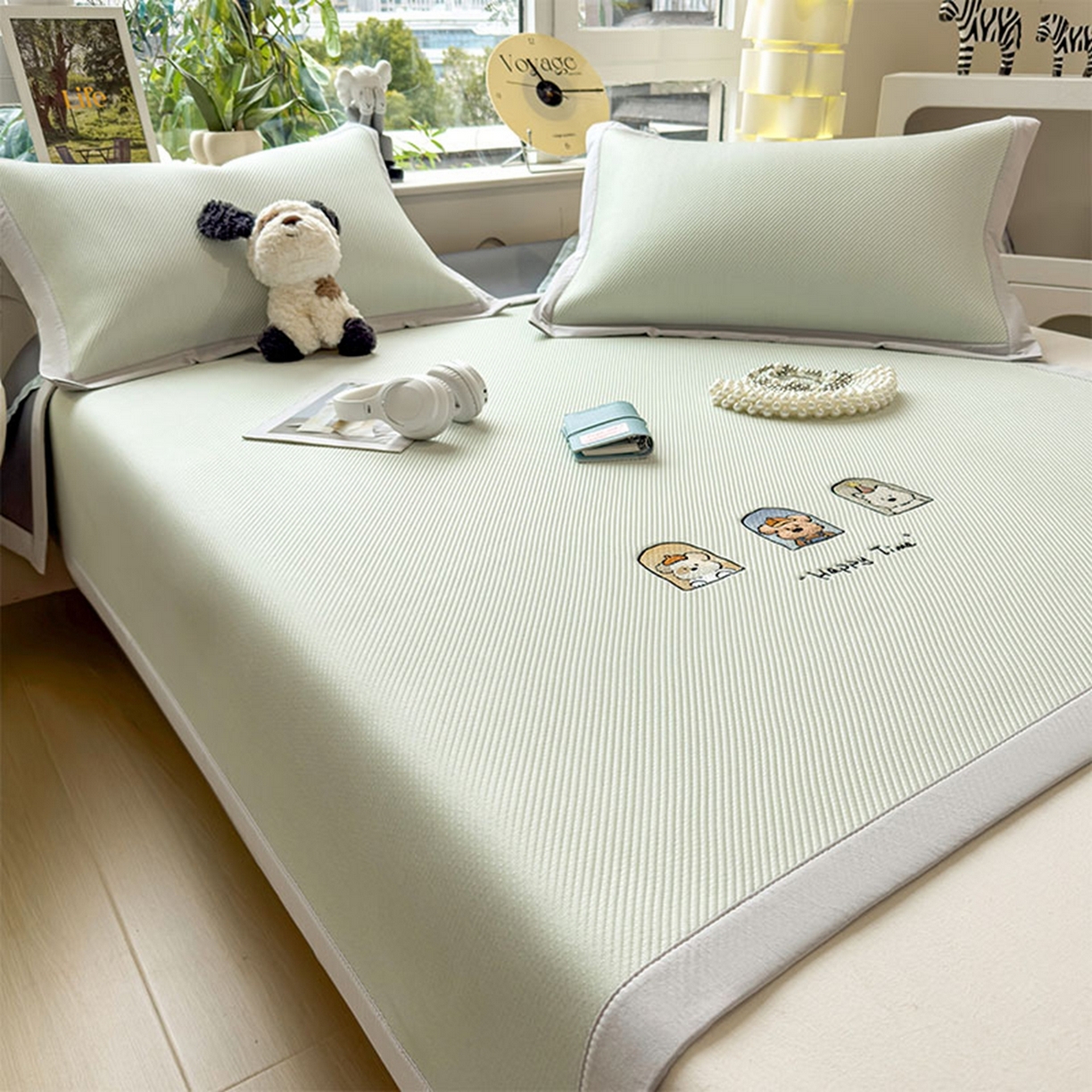 91家纺网 家纺一手货源 找家纺 莱家富 2026新款可机洗冰豆豆冰丝席凉席a类母婴级凉感值过0.21夏天床笠款软席子夏季 床席款-萌趣时光