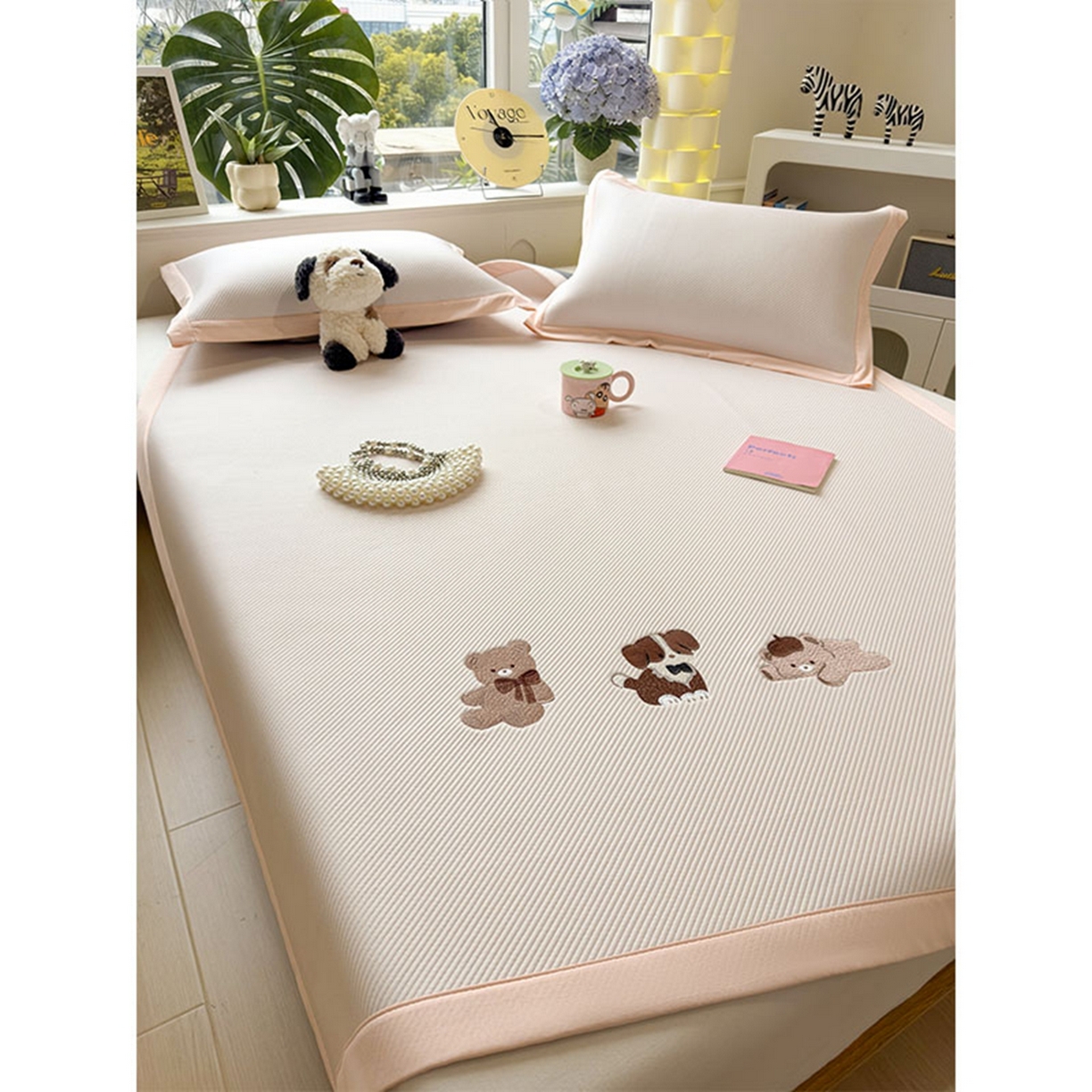 91家纺网 家纺一手货源 找家纺 莱家富 2026新款可机洗冰豆豆冰丝席凉席a类母婴级凉感值过0.21夏天床笠款软席子夏季 床席款-软萌小熊