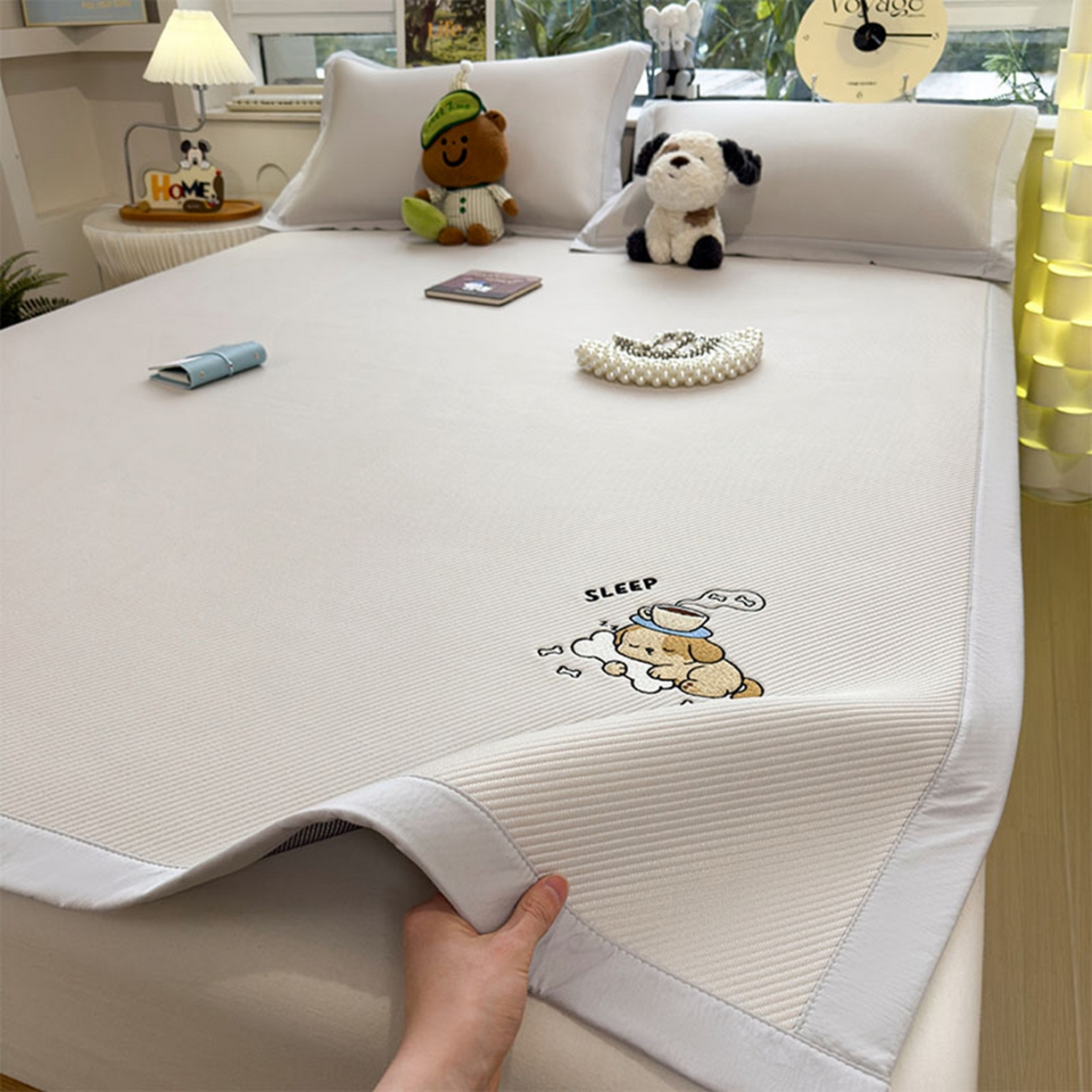 91家纺网 家纺一手货源 找家纺 莱家富 2026新款可机洗冰豆豆冰丝席凉席a类母婴级凉感值过0.21夏天床笠款软席子夏季 床席款-贪吃小狗