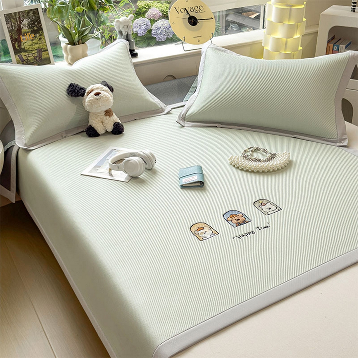 91家纺网 家纺一手货源 找家纺 莱家富 2026新款可机洗冰豆豆冰丝席凉席a类母婴级凉感值过0.21夏天床笠款软席子夏季 床席款-萌趣时光