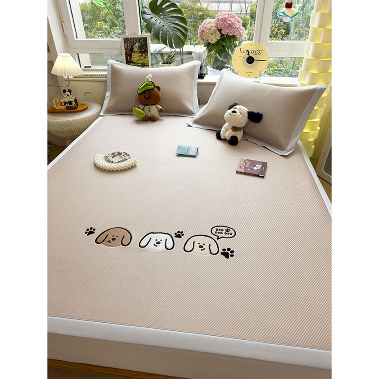 91家纺网 家纺一手货源 找家纺 莱家富 2026新款可机洗冰豆豆冰丝席凉席a类母婴级凉感值过0.21夏天床笠款软席子夏季 床席款-汪汪线条狗