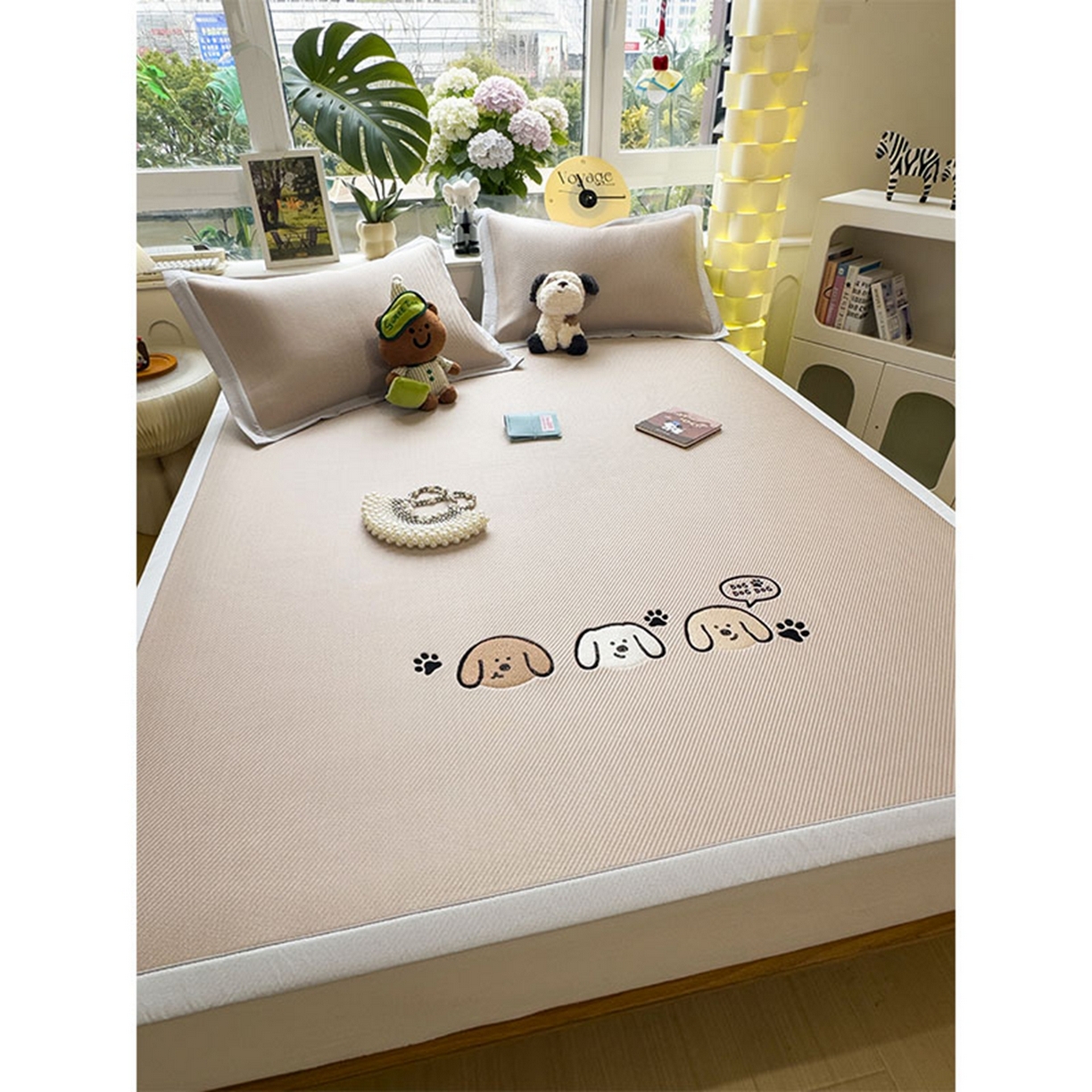 91家纺网 家纺一手货源 找家纺 莱家富 2026新款可机洗冰豆豆冰丝席凉席a类母婴级凉感值过0.21夏天床笠款软席子夏季 床席款-汪汪线条狗