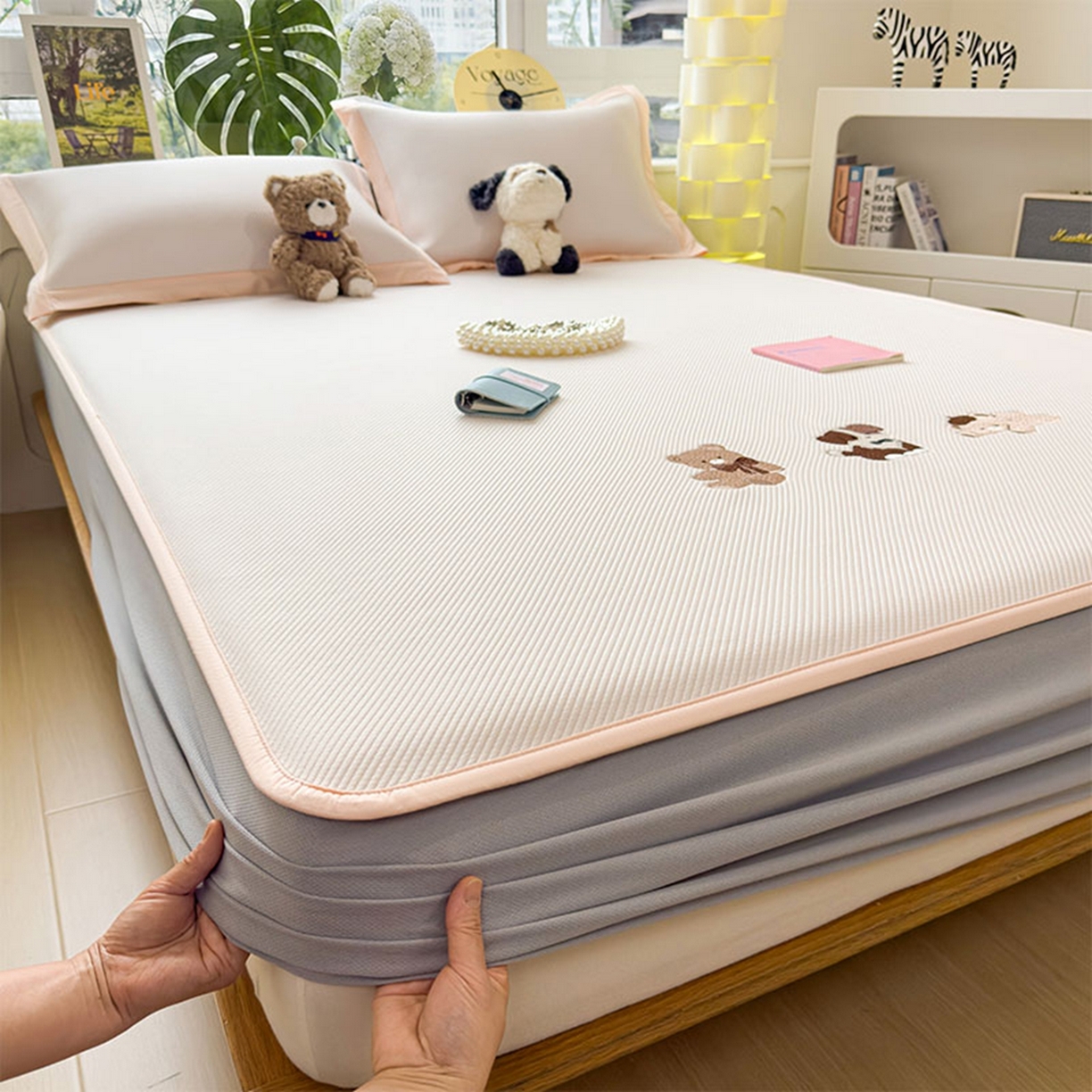 91家纺网 家纺一手货源 找家纺 莱家富 2026新款可机洗冰豆豆冰丝席凉席a类母婴级凉感值过0.21夏天床笠款软席子夏季 床笠款-软萌小熊