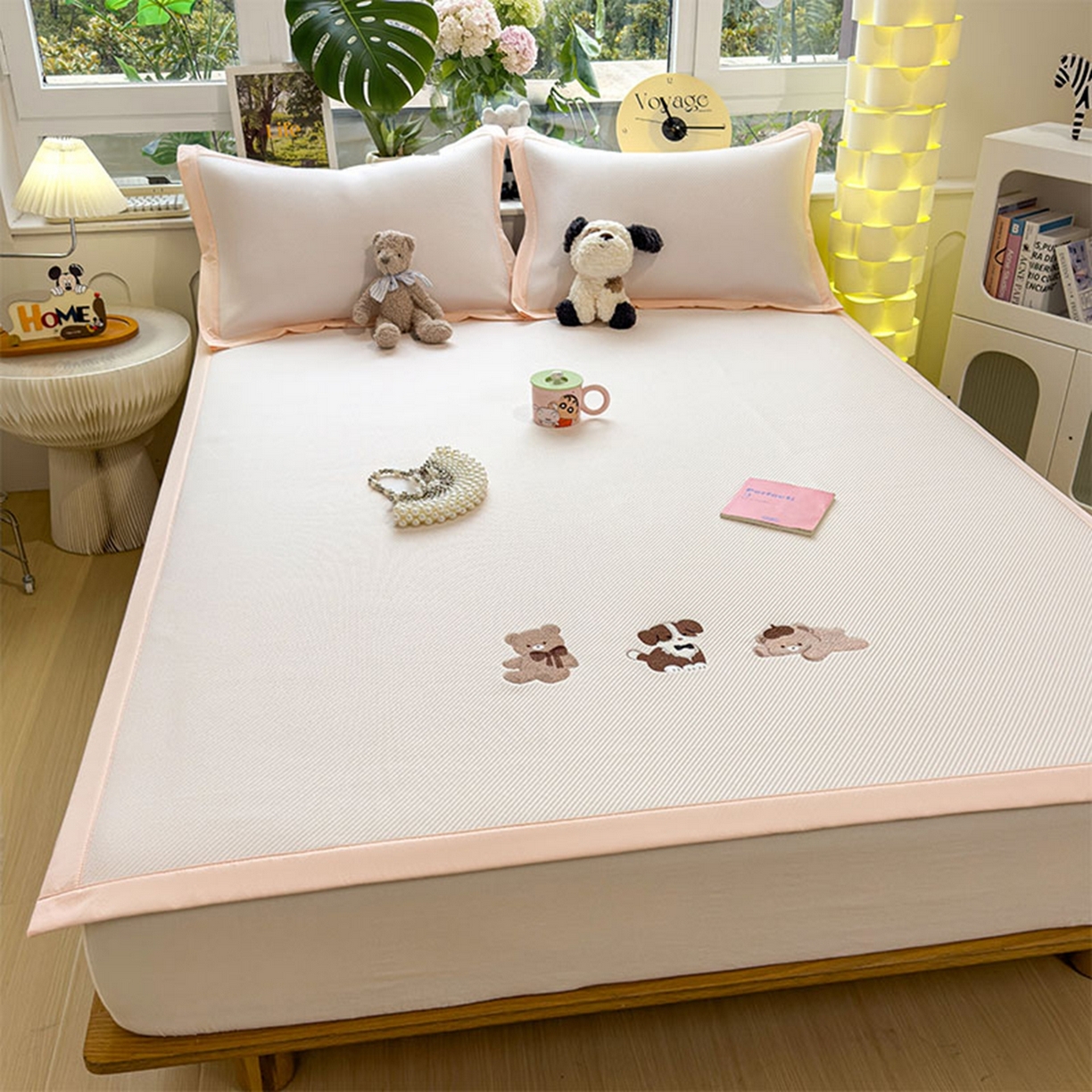 91家纺网 家纺一手货源 找家纺 莱家富 2026新款可机洗冰豆豆冰丝席凉席a类母婴级凉感值过0.21夏天床笠款软席子夏季 床席款-软萌小熊