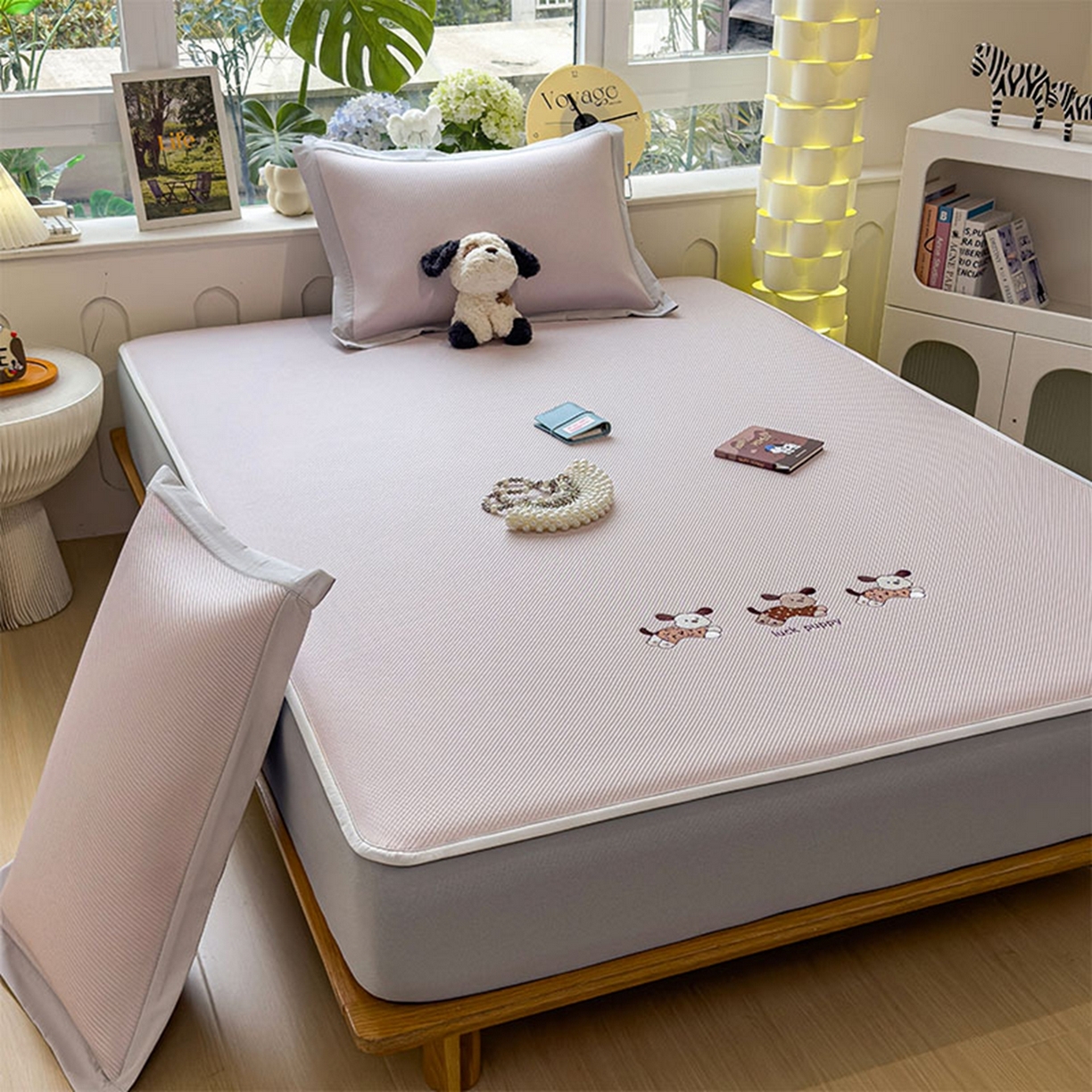 91家纺网 家纺一手货源 找家纺 莱家富 2026新款可机洗冰豆豆冰丝席凉席a类母婴级凉感值过0.21夏天床笠款软席子夏季 床笠款-趴趴狗