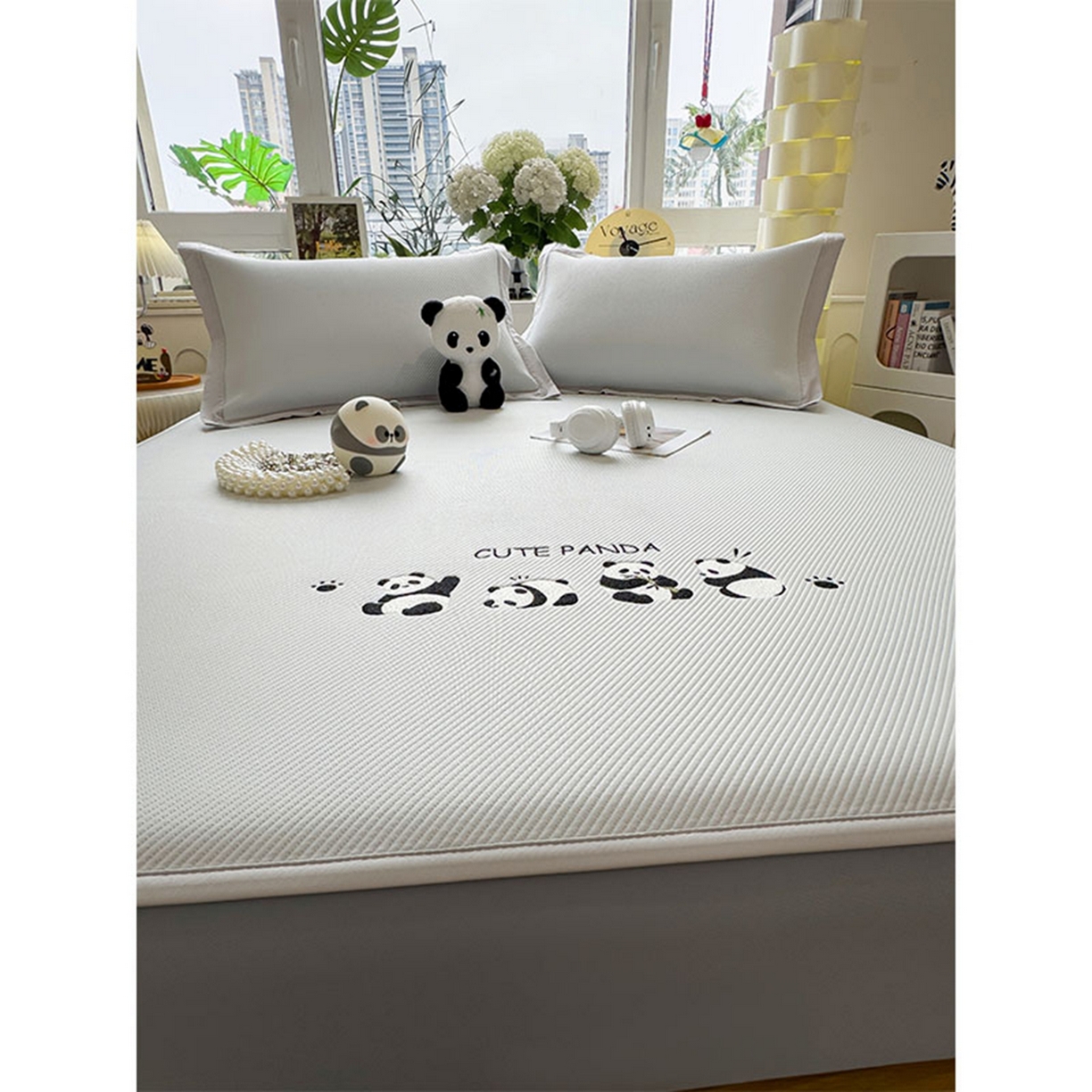 91家纺网 家纺一手货源 找家纺 莱家富 2026新款可机洗冰豆豆冰丝席凉席a类母婴级凉感值过0.21夏天床笠款软席子夏季 床笠款-熊猫团子