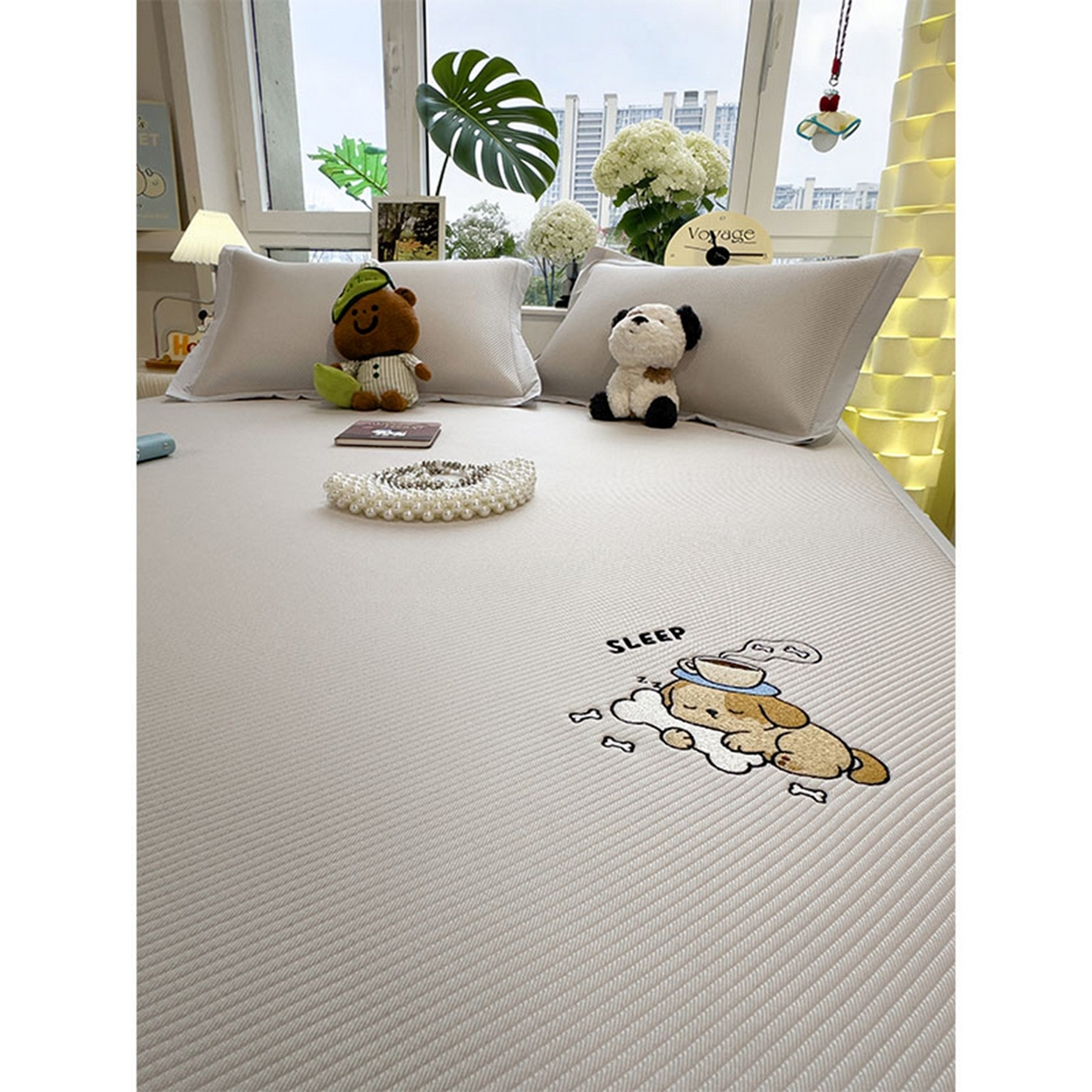 91家纺网 家纺一手货源 找家纺 莱家富 2026新款可机洗冰豆豆冰丝席凉席a类母婴级凉感值过0.21夏天床笠款软席子夏季 床席款-贪吃小狗