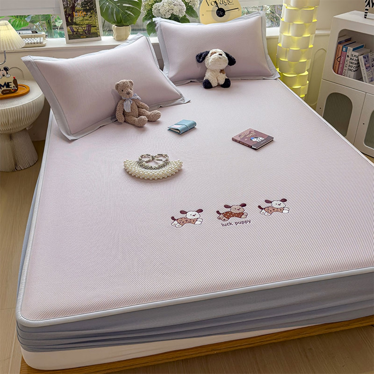 91家纺网 家纺一手货源 找家纺 莱家富 2026新款可机洗冰豆豆冰丝席凉席a类母婴级凉感值过0.21夏天床笠款软席子夏季 床笠款-趴趴狗