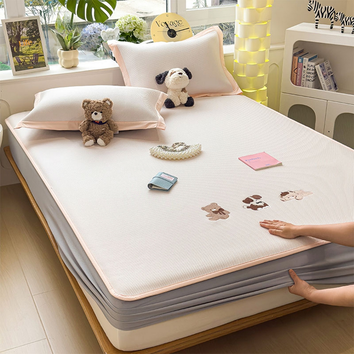 91家纺网 家纺一手货源 找家纺 莱家富 2026新款可机洗冰豆豆冰丝席凉席a类母婴级凉感值过0.21夏天床笠款软席子夏季 床笠款-软萌小熊