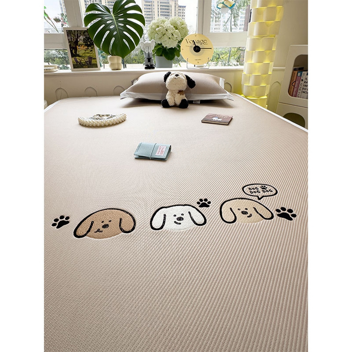 91家纺网 家纺一手货源 找家纺 莱家富 2026新款可机洗冰豆豆冰丝席凉席a类母婴级凉感值过0.21夏天床笠款软席子夏季 床席款-汪汪线条狗