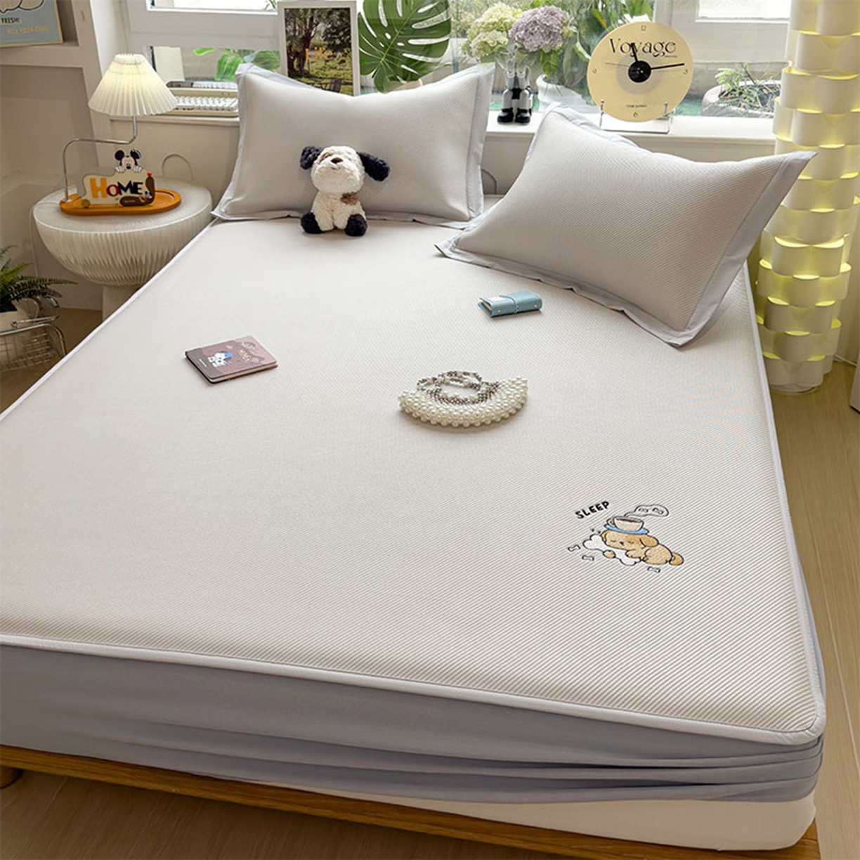 91家纺网 家纺一手货源 找家纺 莱家富 2026新款可机洗冰豆豆冰丝席凉席a类母婴级凉感值过0.21夏天床笠款软席子夏季 床笠款-贪吃小狗