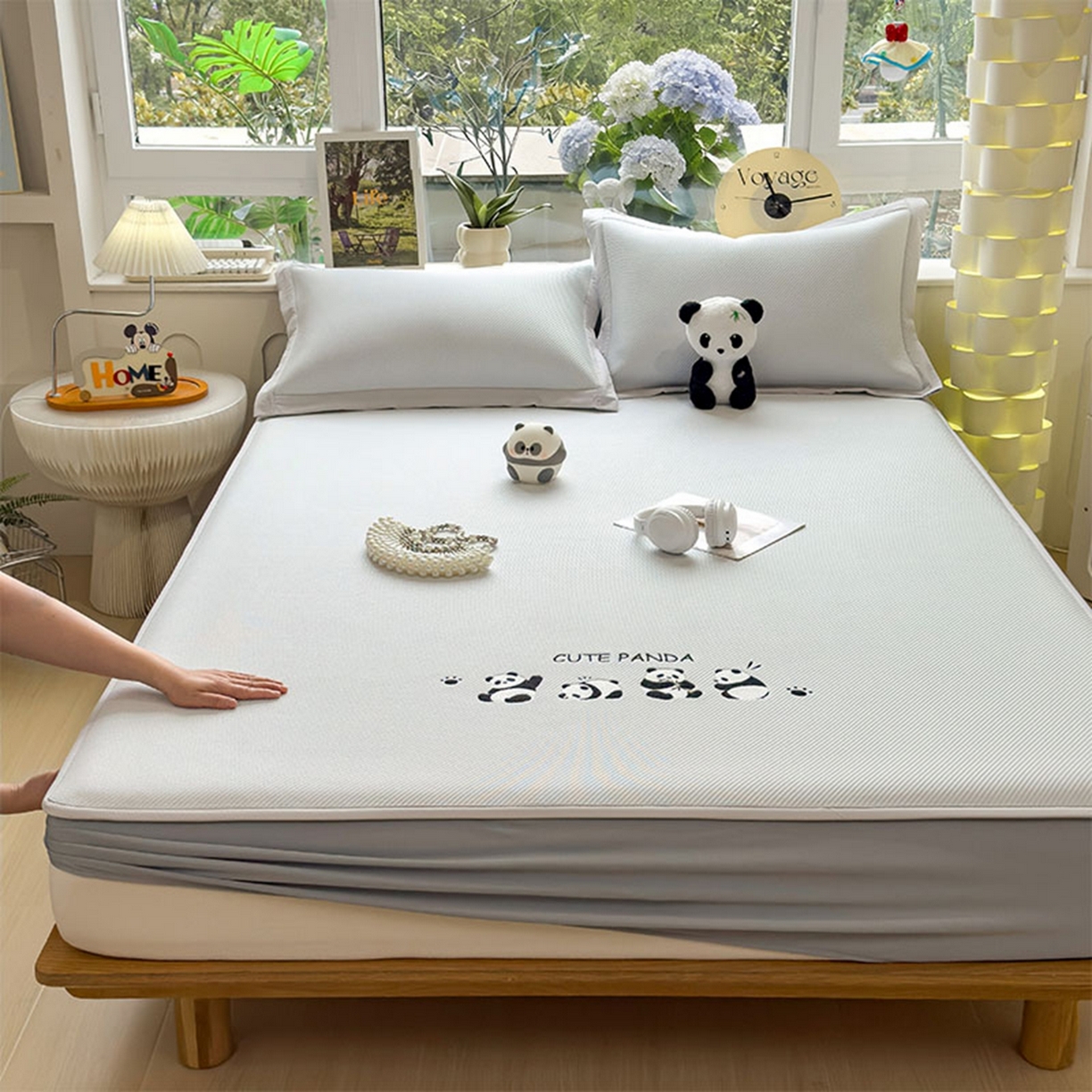 91家纺网 家纺一手货源 找家纺 莱家富 2026新款可机洗冰豆豆冰丝席凉席a类母婴级凉感值过0.21夏天床笠款软席子夏季 床笠款-熊猫团子