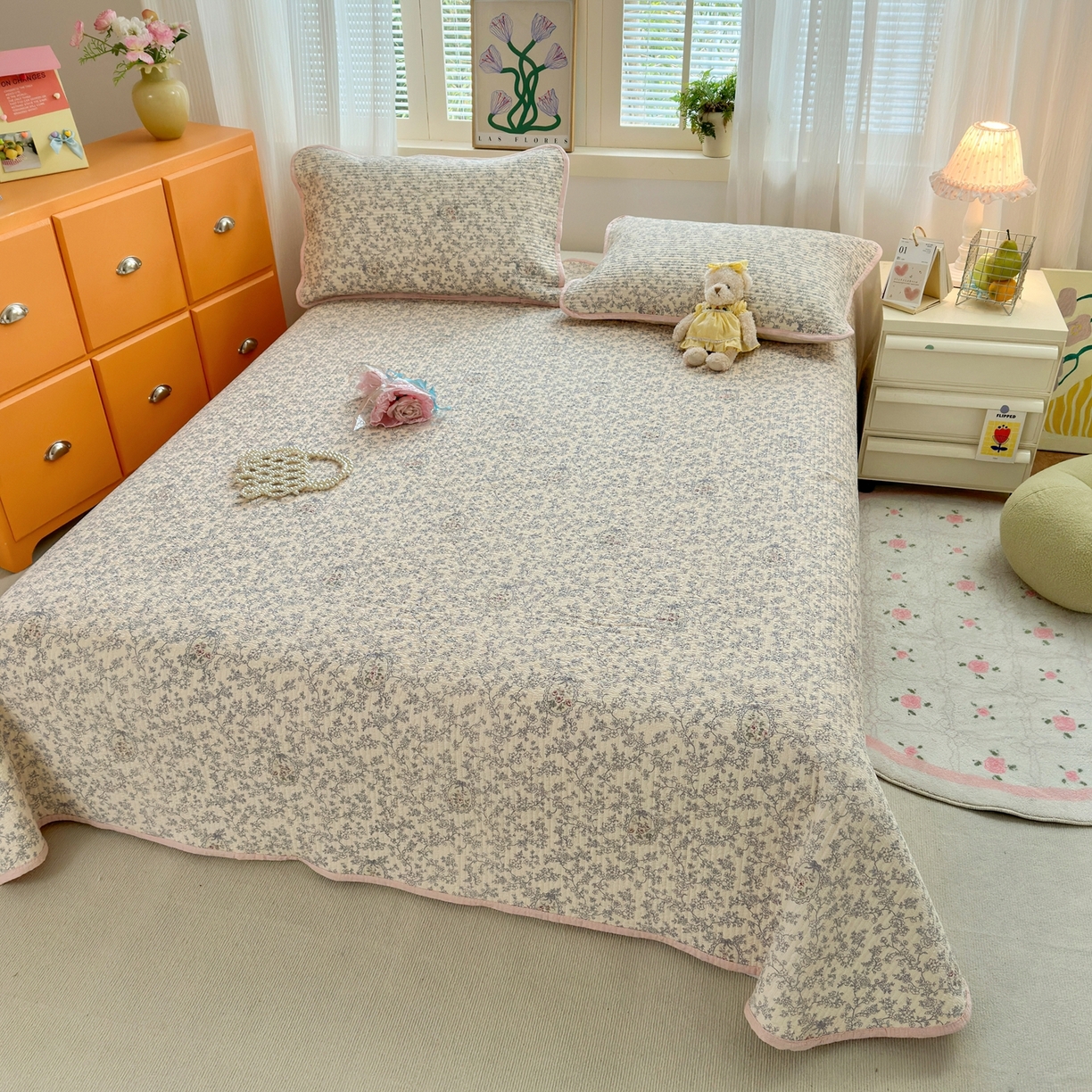 91家纺网 家纺一手货源 找家纺 云玲时尚 2026新款三角针泡芙夏被四件套系列 复古花园