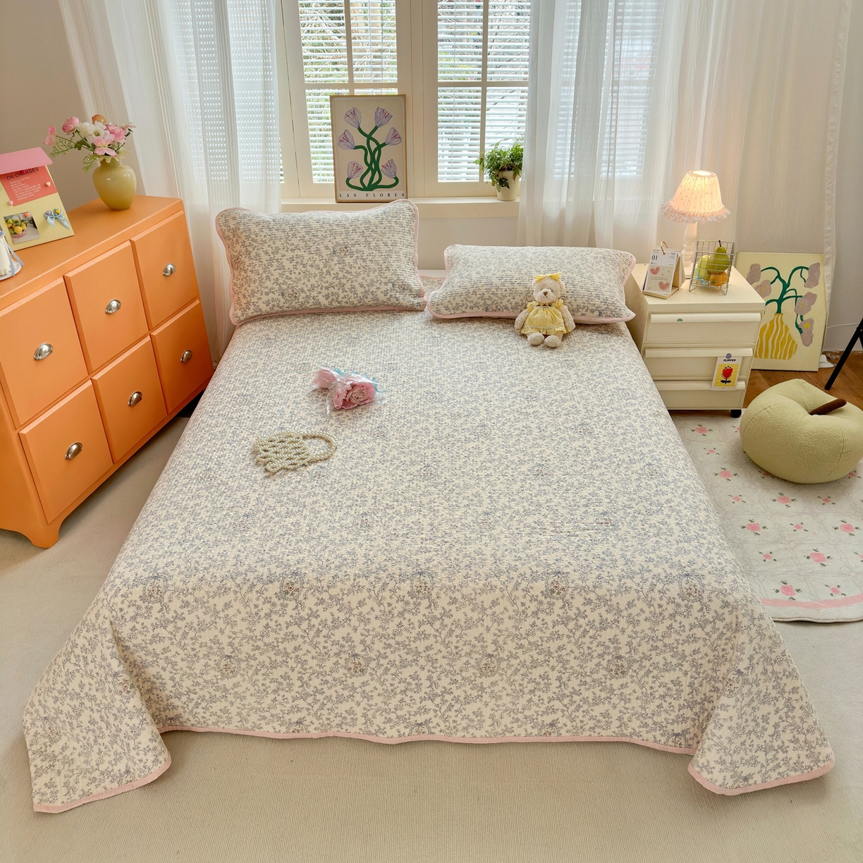 91家纺网 家纺一手货源 找家纺 云玲时尚 2026新款三角针泡芙夏被四件套系列 复古花园