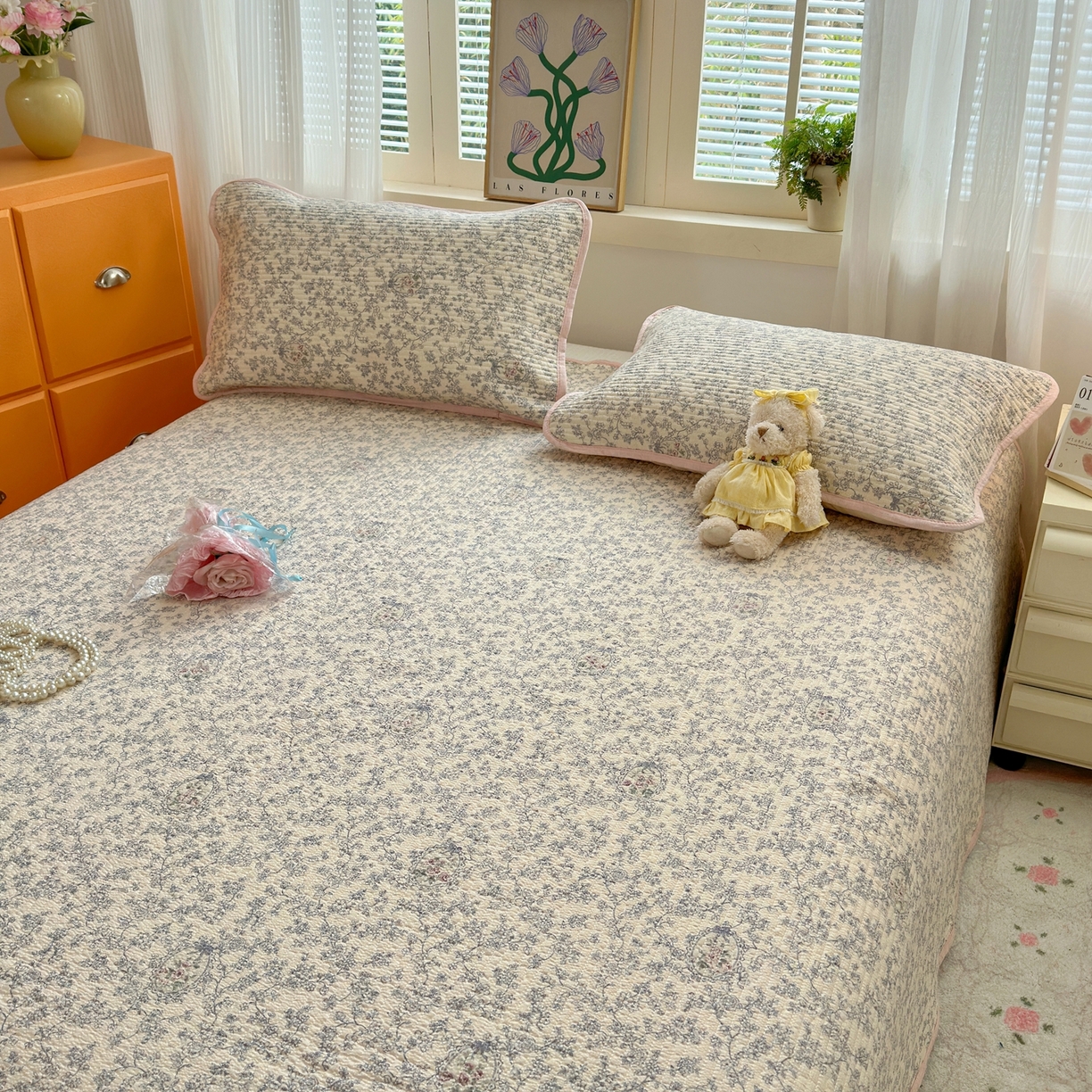 91家纺网 家纺一手货源 找家纺 云玲时尚 2026新款三角针泡芙夏被四件套系列 复古花园